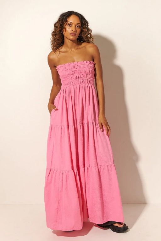 Mira Lace Open Back Maxi Dress in Pink
