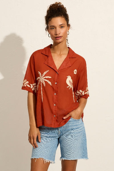 AUGUSTE -  EMBROIDERED RIO SHIRT - RED - PERTH STOCKIST - WA STOCKIST - PERTH BOUTIQUE - WA BOUTIQUE