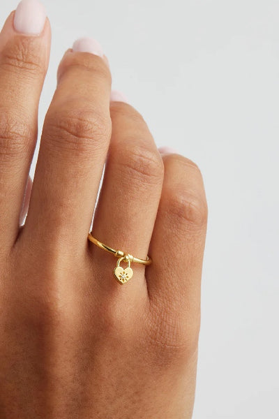 BY CHARLOTTE - CRYSTAL LOTUS HEART PADLOCK RING - GOLD - PERTH STOCKIST - AUSTRALIAN STOCKIST - WA STOCKIST - AUSTRALIA STOCKIST - AUS STOCKIST - PERTH BOUTIQUE - WA BOUTIQUE - AUS BOUTIQUE - AUSTRALIA BOUTIQUE