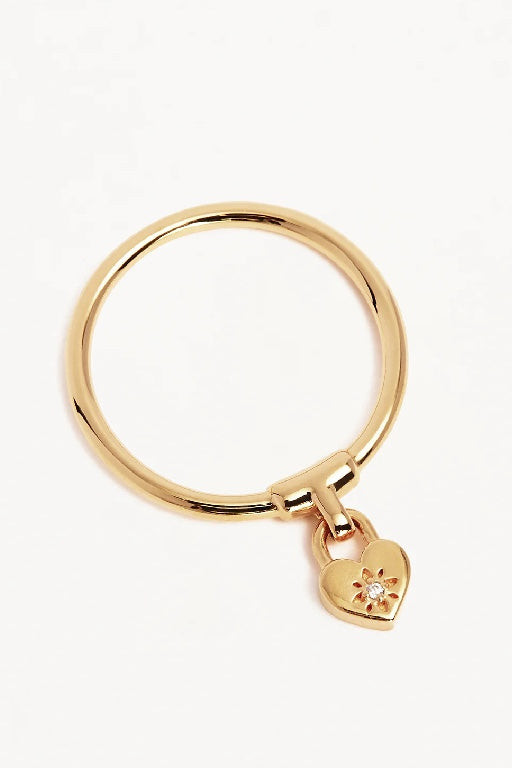 BY CHARLOTTE - CRYSTAL LOTUS HEART PADLOCK RING - GOLD - PERTH STOCKIST - AUSTRALIAN STOCKIST - WA STOCKIST - AUSTRALIA STOCKIST - AUS STOCKIST - PERTH BOUTIQUE - WA BOUTIQUE - AUS BOUTIQUE - AUSTRALIA BOUTIQUE