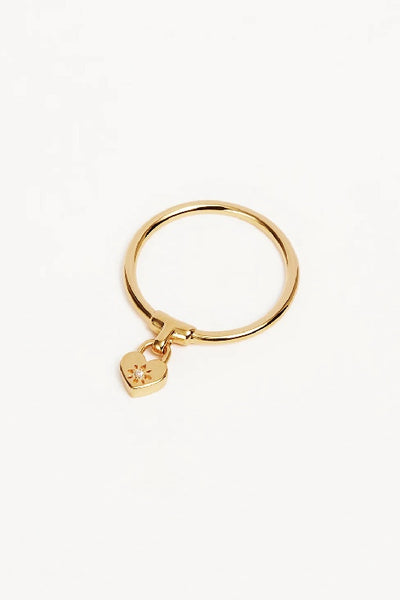 BY CHARLOTTE - CRYSTAL LOTUS HEART PADLOCK RING - GOLD - PERTH STOCKIST - AUSTRALIAN STOCKIST - WA STOCKIST - AUSTRALIA STOCKIST - AUS STOCKIST - PERTH BOUTIQUE - WA BOUTIQUE - AUS BOUTIQUE - AUSTRALIA BOUTIQUE