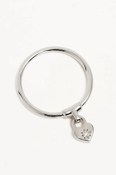 BY CHARLOTTE - CRYSTAL LOTUS HEART PADLOCK RING - SILVER - PERTH STOCKIST - AUSTRALIAN STOCKIST - WA STOCKIST - AUSTRALIA STOCKIST - AUS STOCKIST - PERTH BOUTIQUE - WA BOUTIQUE - AUS BOUTIQUE - AUSTRALIA BOUTIQUE