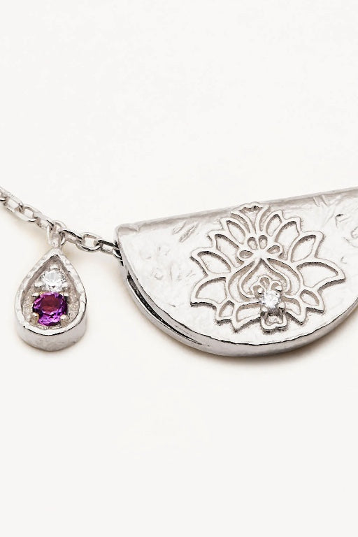 BY CHARLOTTE - LOTUS BIRTHSTONE NECKLACE - SILVER - FEBRUARY