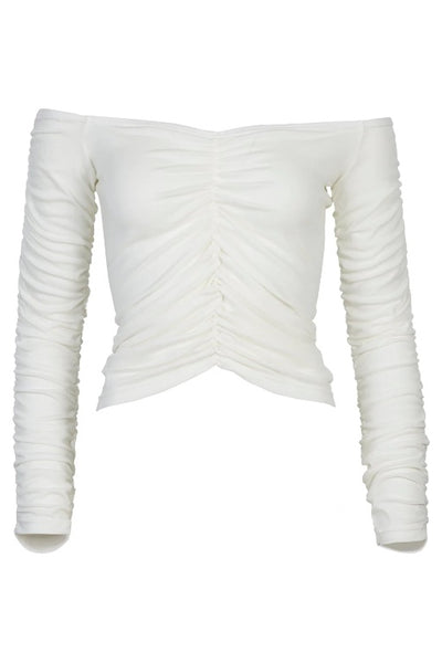ENA PELLY - ARLI ROUCHED LONG SLEEVE TOP - WHITE