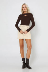 LOST IN LUNAR - POPPY RIBBED LONG SLEEVE TOP - CHOCOLATE
