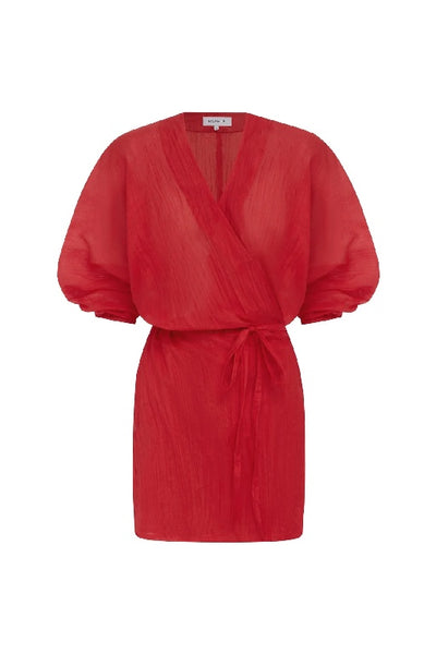 ROWIE - ISLA SILK WRAP MINI DRESS - TRUE RED - PERTH - STOCKIST