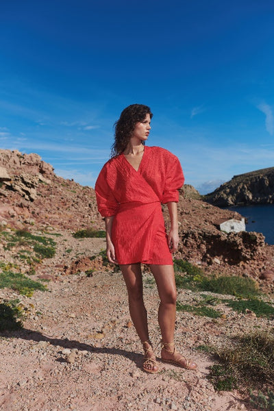 ROWIE - ISLA SILK WRAP MINI DRESS - TRUE RED - PERTH STOCKIST