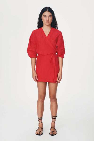 ROWIE - ISLA SILK WRAP MINI DRESS - TRUE RED - PERTH STOCKIST