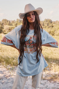 SABBI - THE VERY OVERSIZED FLAMING COWBOY  TEE - BLUE