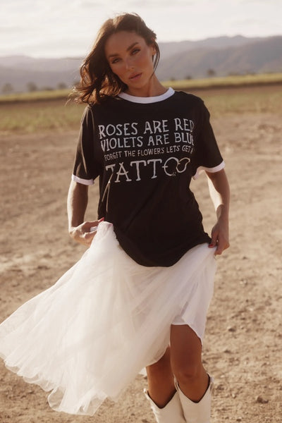 SABBI - THE VERY OVERSIZED ROSES AND TATTOOS TEE - BLACK