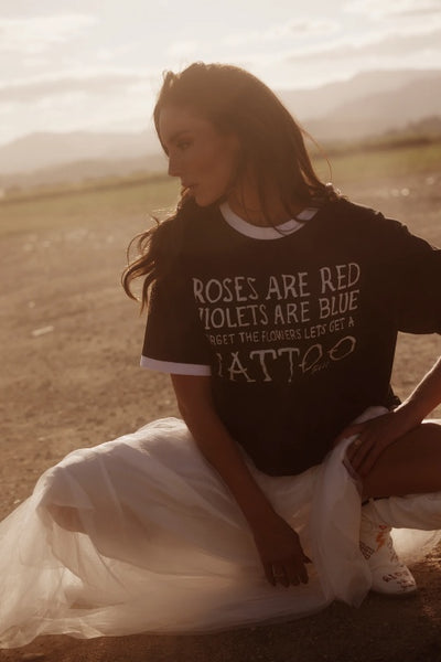 SABBI - THE VERY OVERSIZED ROSES AND TATTOOS TEE - BLACK