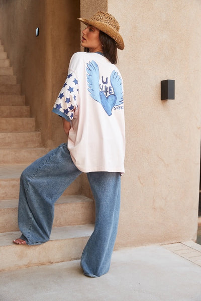 SABBI - THE VERY OVERSIZED YOU CUTE TEE - WHITE BLUE