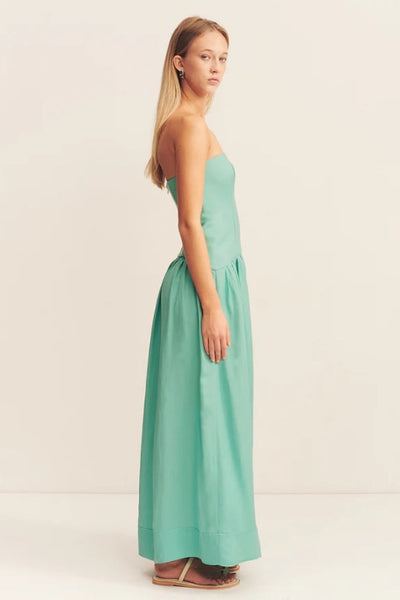 SHONA JOY - ALEC LINEN STRAPLESS PANELLED MAXI DRESS - POOL BLUE