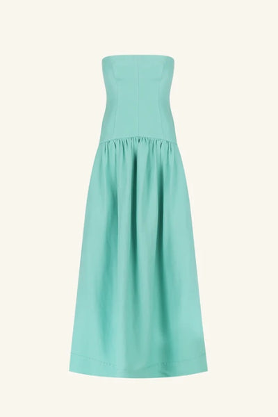 SHONA JOY - ALEC LINEN STRAPLESS PANELLED MAXI DRESS - POOL BLUE