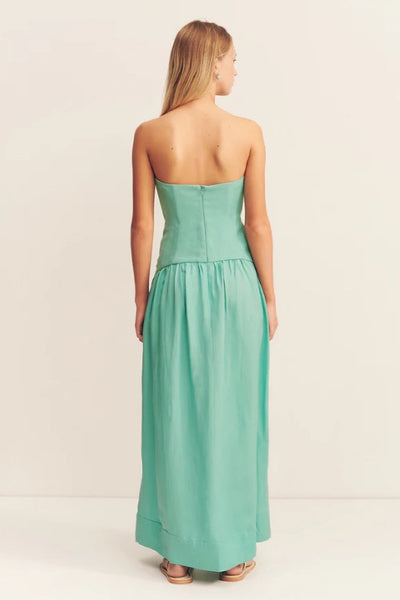 SHONA JOY - ALEC LINEN STRAPLESS PANELLED MAXI DRESS - POOL BLUE