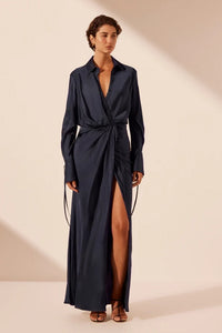 SHONA JOY - SHAE DRAPED SHIRT MAXI DRESS - AEGEAN BLUE