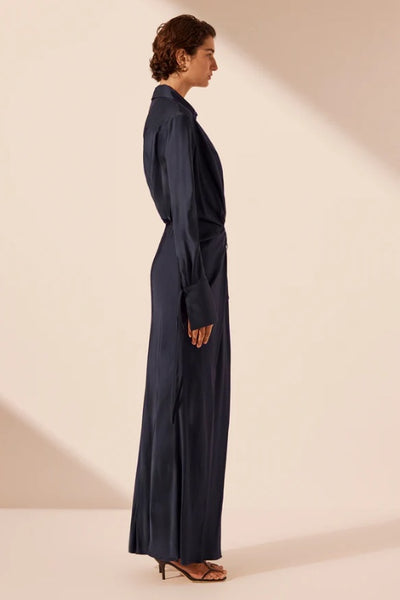 SHONA JOY - SHAE DRAPED SHIRT MAXI DRESS - AEGEAN BLUE