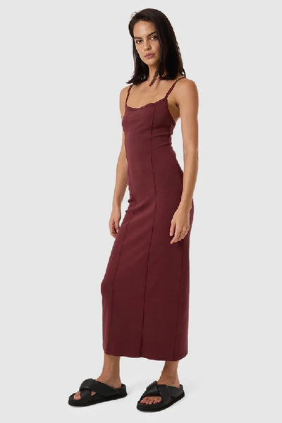 THRILLS - RIB SEAM DRESS - DARK CHERRY