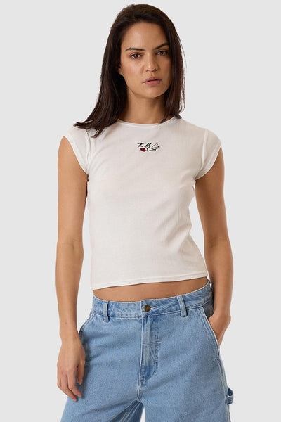 THRILLS - SIGNATURE ROSE CAP SLEEVE TEE - DIRTY WHITE